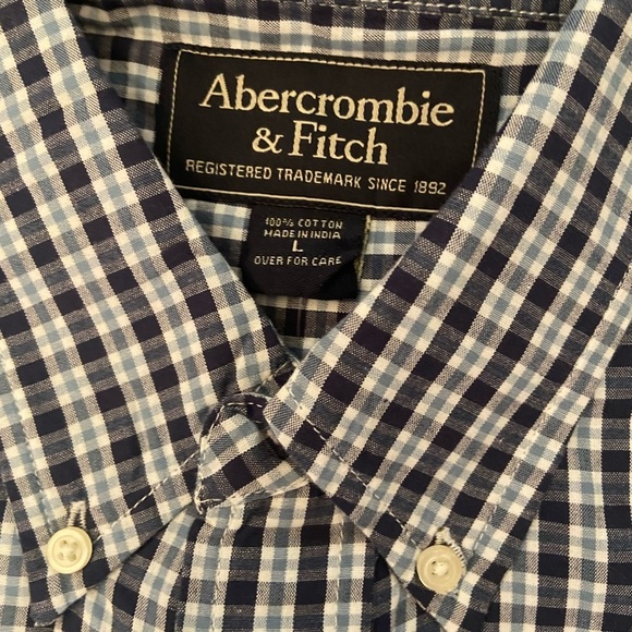 Abercrombie &Fitch Muscle Short Sleeve Men’s Button Down Shirt Size L Blue Plaid - Picture 3 of 8